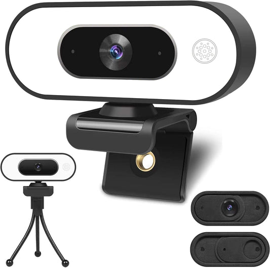 ToLuLu 1080P Webcam with Ring Light Microphone - Streaming Web Camera, Full HD Pro Camera for PC Mac Laptop Desktop