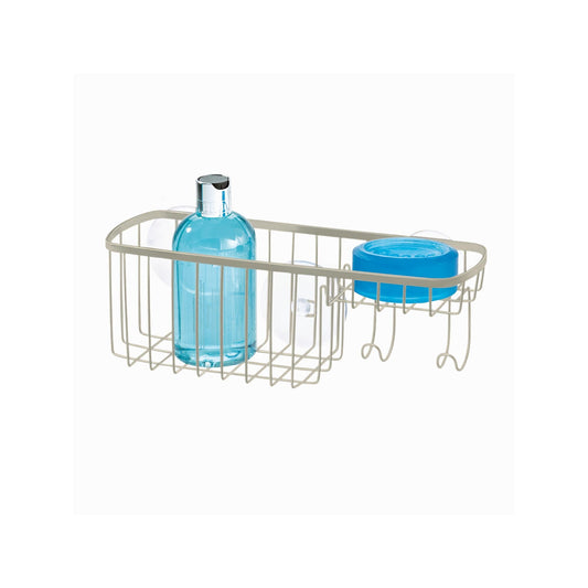 iDesign Suction Shower Basket with Soap Dish and Hooks– Gia Collection - Satin