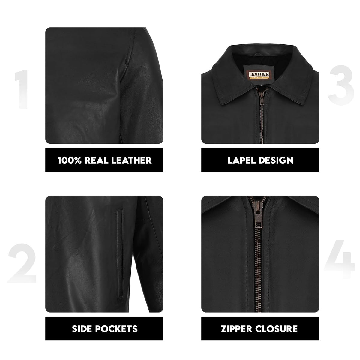 Leather Artist Classic Polo Collar Leather Jacket Men-Work Jackets Turndown Collar Business Casual (LA-Polo-Blk-M)