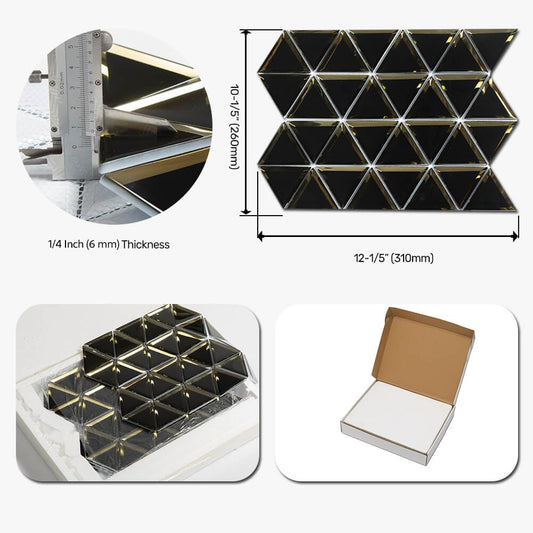 Soulscrafts Beveled Mirror Glass Mosaic Tile,Black with Gold, 3 Inch Triangle Glass Backsplash Tiles for Kitchen Bathroom Wall 5 Sheets/Box