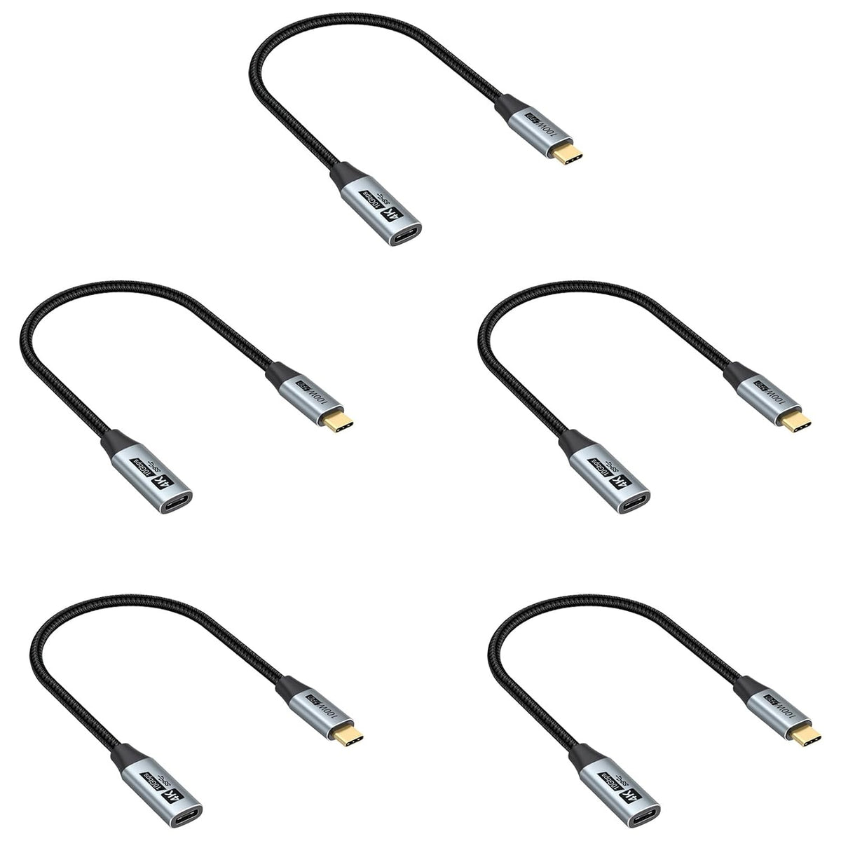 1FT Pack 5, 10Gbps 100W Small USB C Extension Cable of Short USBC Extender Cord, USBC Male to Female PD Charging
