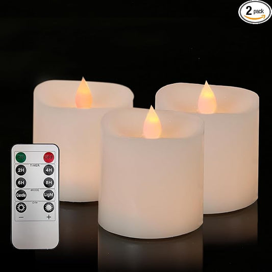3x3 Flickering Flameless Candles Set of 3,3 inch Real Wax LED 600 Hours Battery Candles with Timer Remote,Control for Wedding Party Indoor,White