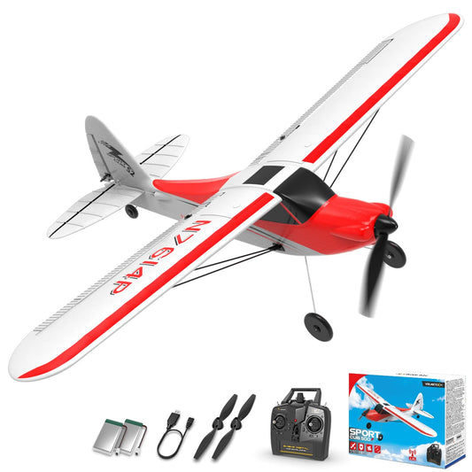 VOLANTEXRC RC Plane Trainer Sport Cub 4CH Remote Control Airplane with Prop Saver, 6-Axis Gyro Stabilizer & 3 Modes to Fly, Radio Controlled Aircraft RTF for Beginners & Adults (500mm,Red)