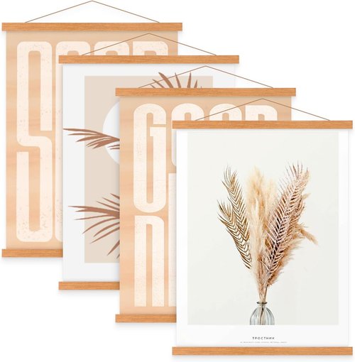 Benjia Magnetic Light Wood Poster Frame Set - 4 Pack for 20x30, 20x28, 20x24 Artwork | Teak Color