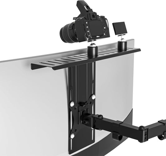 WORLDLIFT 16 inch 100100 mm VESA Monitor Mount Shelf for Streaming - Holds Cameras, Webcams, Microphones & Lights