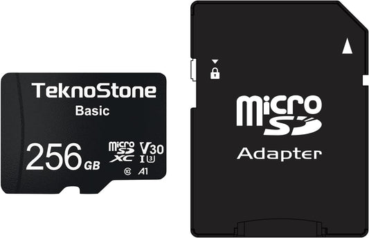 Teknostone 256GB 90MB/s 50MB/s C10 U3 V30 A1 (1 Pack) Basic MicroSDXC Flash Memory with Adapter Read Write UHS-I Rated