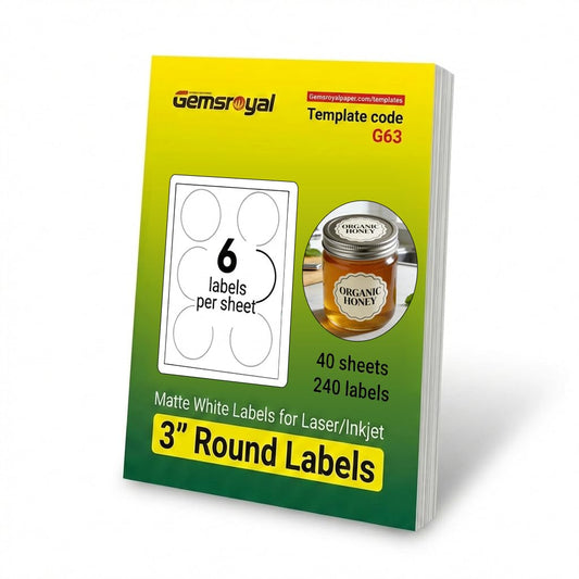 Gemsroyal 3" Round Labels Printable, Matte White Circle Stickers for Inkjet & Laser Printer, Permanent Adhesive Blank Sticker Paper, 40 Sheets, 240 Labels, for Product Merchandising, Favors and Crafts