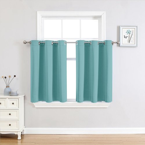 ChrisDowa Small Window Curtains - Grommet Thermal Insulated Room Darkening Panels, Aqua, 34 x 36 Inch