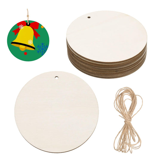 MECCANIXITY 24Pcs Wooden Discs Ornaments to Paint, 3" x 3" DIY Blank Unfinished Wood Homemade Ornament with Rope for Art Crafts DIY Thanksgiving Halloween Birthday Gifts