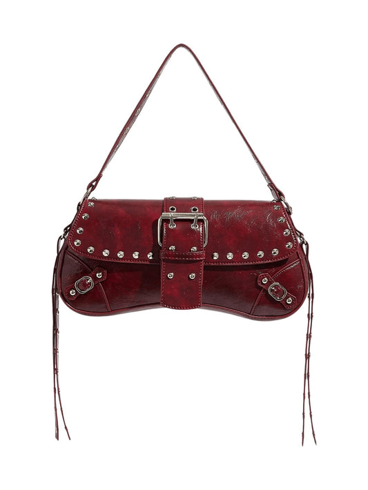 MakeMeChic Women's Shoulder Bags Y2K PU Leather Clutch Small Purse Bags Burgundy One Size