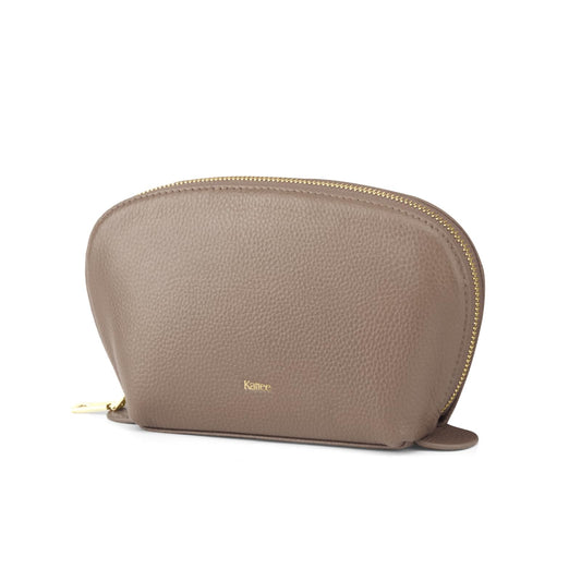 Kattee Leather Makeup Bag, Travel Cosmetic Bag Set, Toiletry Bag Organizer for Women, 1-PACK, Medium, Khaki