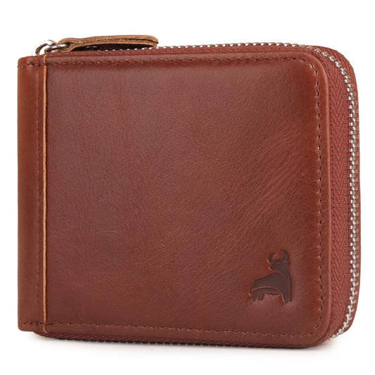 CALFART Slim Zipper Wallets For Men RFID Leather Mens Bifold Creidt Card Holder Zip Around Wallet With Coin Pocket