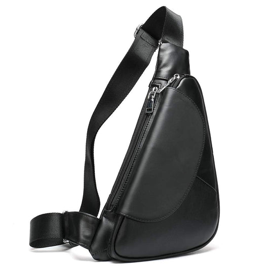 Genuine Leather Mens Sling Bag Triangle Small Women Crossbody Bags Purses Front Chest Day Pack One Shoulder Strap Backpack