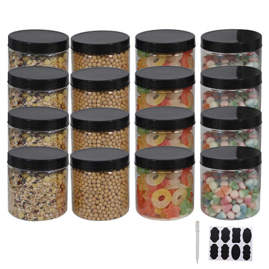 zmybcpack 12 Pack 16 oz Plastic Jars with Lids, Extra Labels, 1 Pen, Clear PET Seal Jar for Food Storage,Wide Opening Storage jar For Dry Food, Peanut, Powder, Kitchen & Craft Storage