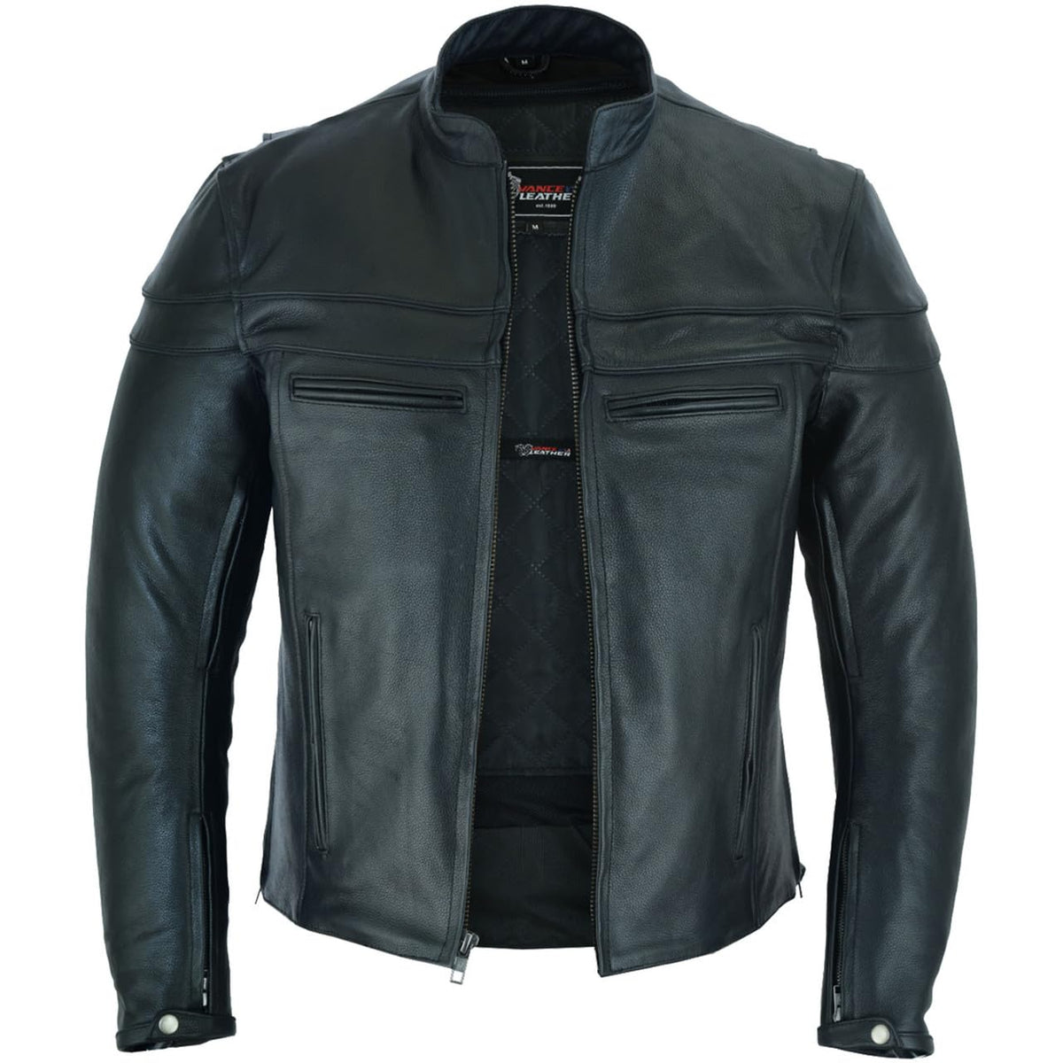 Vance Leather's Men's Premium Leather Motorcycle Racer Jacket with Vents Reflective Piping and CCW Pockets (XL)