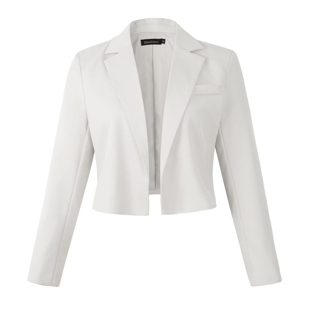 Beninos Womens Long Sleeve Open Front Cropped Blazer Jacket (806 White, S)