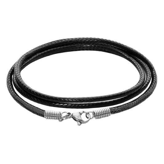 Bgfhna Black Leather Necklace Cord with Clasp Braided Wax Rope Chain for Men Women with Stainless Steel Clasp 2mm Leather Cord Necklace for Pendant