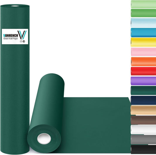 Vanhench 15"x 1200"(100') Green Wrapping Paper Roll, Solid Color Art Kraft Craft Paper for Christmas, Wedding, Birthday Gifts Wrapping, Poster Bulletin Board, Moving & Shipping