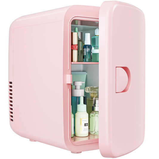 EUHOMY Mini Fridge, 4 Liter/6 Cans AC/DC Small Refrigerator for Skincare, Portable Cooler and Warmer for Skin Care, Cosmetics, Beverage, 4L Makeup Mini Fridge for Bedroom, Car, Office, Dorm, Pink
