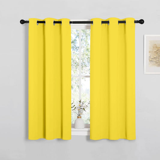 NICETOWN Thermal Insulated Bedroom Curtain Panels - Bright Yellow Grommet Drapes (34 x 45 Inch, 1 Pair)