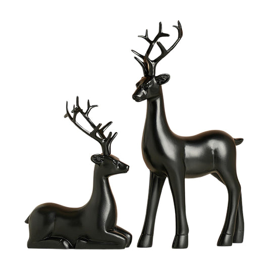 2PCS Christmas Training Deer Modern Elk Sculpture Exquisite Warm Home Decoration Deer Image Christmas Ornaments Country Style Halloween Christmas New Year Gift (Black)