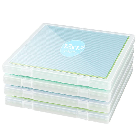 Denkee 12 x 12 Paper Storage, 4 Pack Scrapbook Paper Organizer Storage, Craft Organizers Box, Portable Storage Containers for Board Game, Craft, Art Supplies