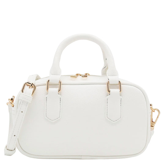 FashionPuzzle Mini PU Leather Satchel Purse Top Handle Crossbody Bag (White)