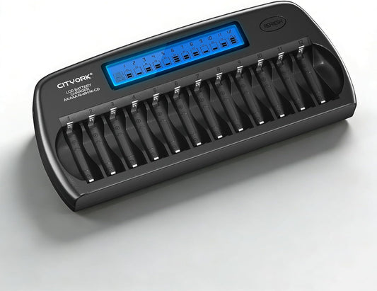 CITYORK 12 1.2V Bay AA AAA Battery Charger with Refresh Function, Smart LCD Display Battery Charger for Ni-MH/Ni-CD AA