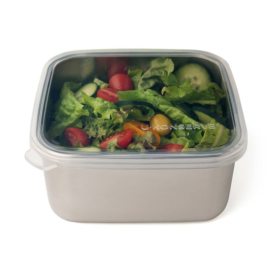 UKONSERVE Stainless Steel Food Storage Bento Box Container, Leak Proof Silicone Lid Dishwasher Safe - Plastic Free (50oz Clear)