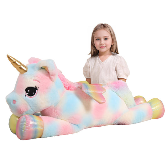FFxiong 44 Inch Giant Color Unicorn Stuffed Animal Pillow, Cute Soft Big Unicorn with Rainbow Wings Large Plush Toy, Gifts for Girlfriend Girl Boy Kids Christmas Birthday Valentines