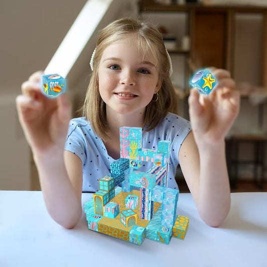 Chodia Magnetic Building Blocks-135 PCS Growing Ocean Magnet Cubes Tiles with USB Light Panel,STEM Sensory Construction Toys Set Christmas Birthday Gifts for Kids Boys Girls Toddlers Ages 3+,4-8,6-8