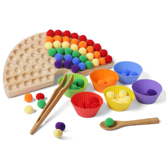 Board Beads Game Pine Wooden Rainbow Bead Maze Montessori Color Sorting Toys for Toddlers 1-3 Match Game