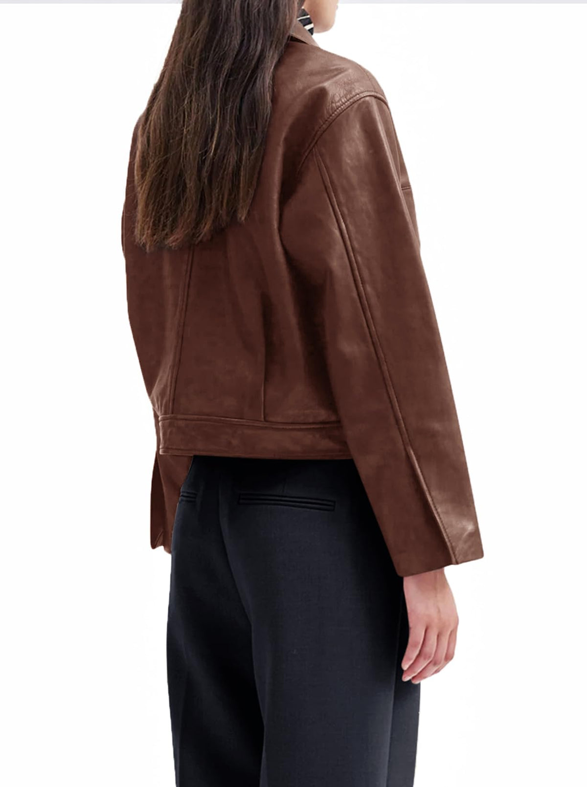 BZB Oversized Leather Jacket for Women Trendy Cropped Jackets for Women Brown Leather Jacket Winter Clothes Long Sleeve Bomber Jacket XL