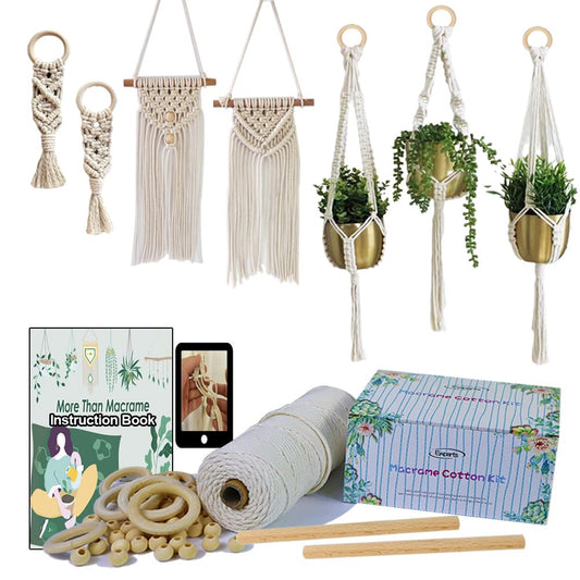 Easy Macrame Kits for Adults Beginners Supplier Wood Beads,Rings,Wooden Dowel for Macrame Plant Hangers,Boho Wall Hanging with Instruction Book for Starters Christmas Crafts for Adults
