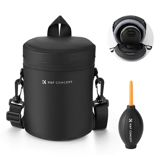3.3" x5.7" K&F CONCEPT Camera Lens Pouch Case, Waterproof Zipper Lens Protective Bag, Shockproof All-round Camera Lens