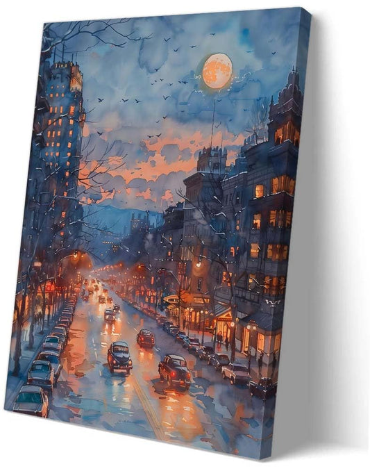 Highuppo Portland Watercolor Painting Wall Art Portland Skyline Poster Portland Wall Art Travel Poster Decoration Print for Bedroom (12.00''x16.00'',Framed)