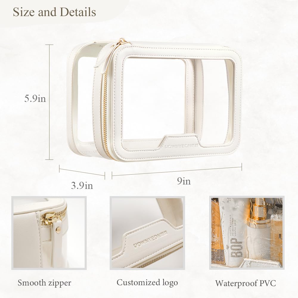 Rownyeon Clear Makeup Case Toiletry Bag Multipurpose Travel Makeup Train Case Portable Cosmetic Organizer Transparent Storage Bag White