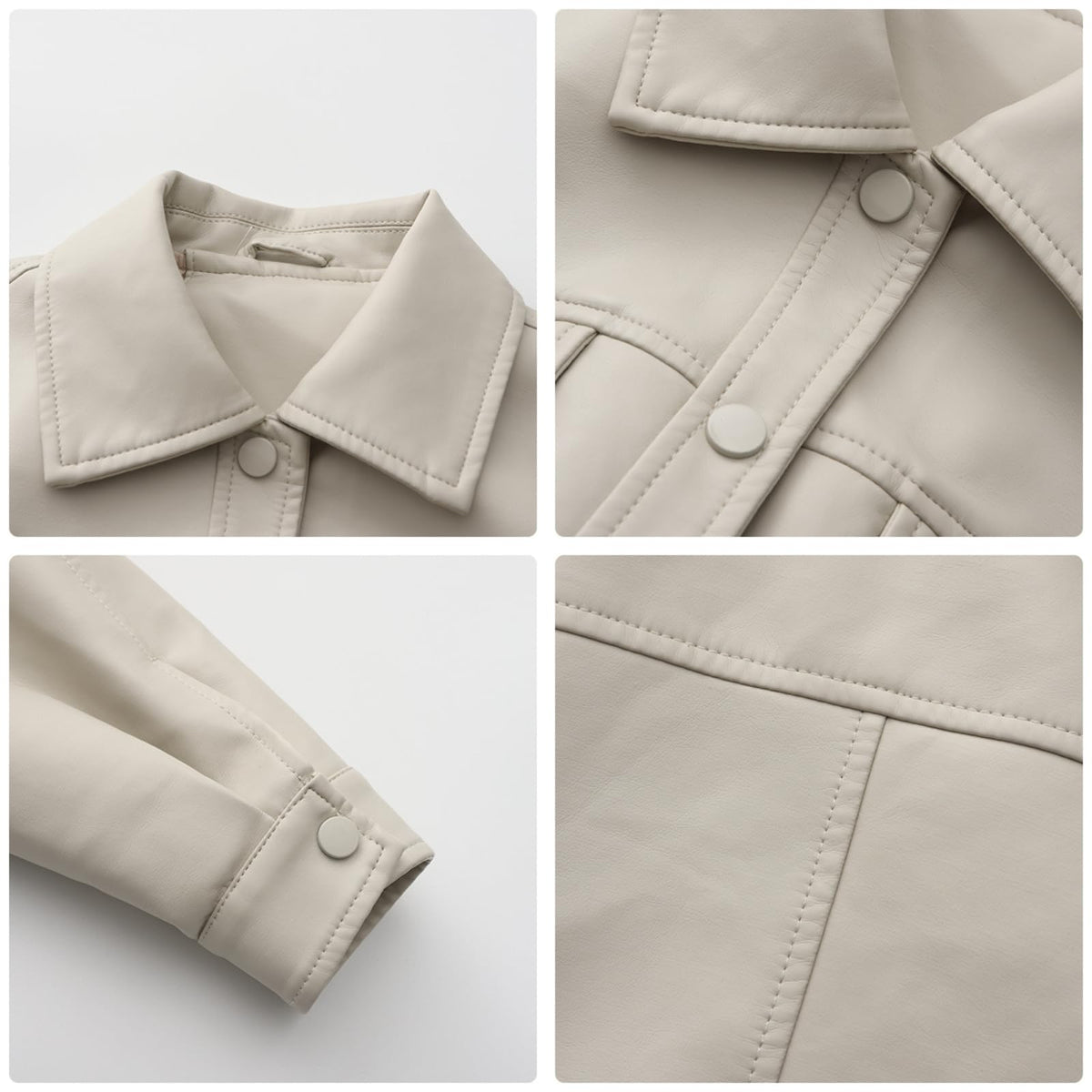 Women's Faux Leather Jacket Classic Button-Down Style, Cropped Length with Front Pockets PU Moto Bike Outwear Coat (US, Alpha, Medium, Regular, Regular, White)