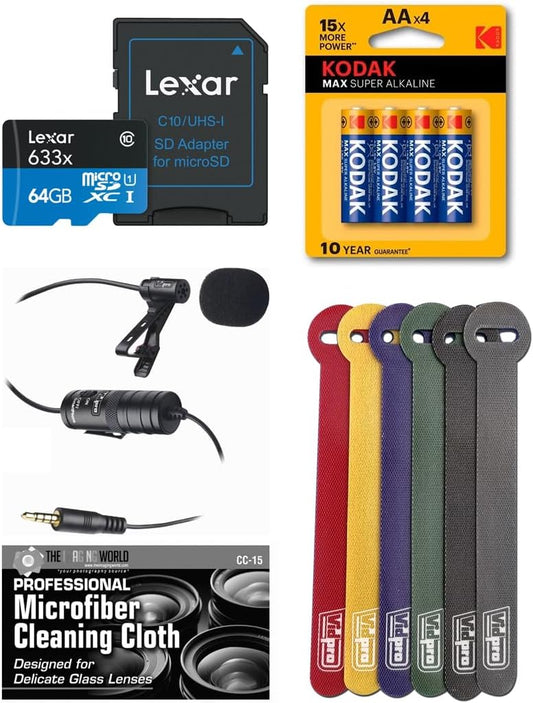 The Imaging World 64GB H4e H4essential Lavalier Microphone Bundle with Card and Accessories for Zoom Recorder