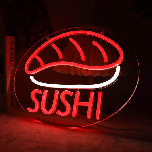 JFLLamp SUSHI Neon Signs for Wall Decor Neon Lights for Business Led Signs Suitable for Japanese Restaurant Convenience Stores Supermarkets Office Bar Pub 5V Power Adapter 17.3*10.2 Inch(Red + White)
