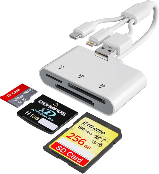 Bawanfa Plus 3-in-1 16/15/14, SD Card Reader for iPhone with USB-C & Lightning - SD MicroSD xD-Picture Cards Memory