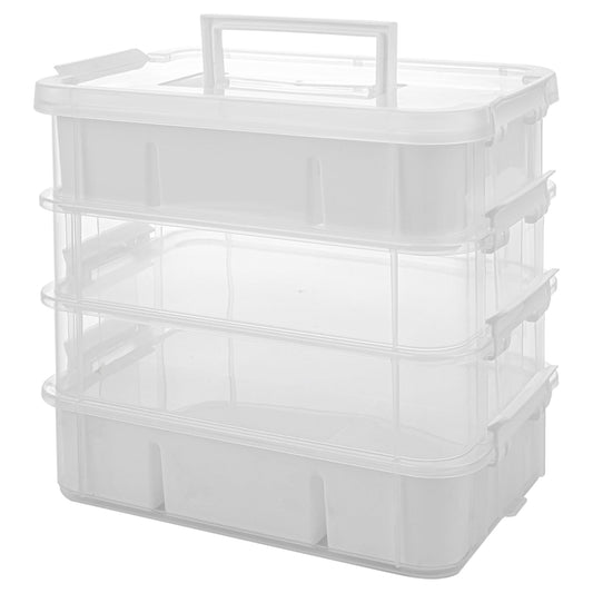 CraftGenes Craft Organizers and Storage, 10QT 4-Layer Durable Sewing Organizer for Sewing Supplies with 2 Removable Trays, DIY Kit Container for Seasonal Decor, Tool, Scrapbook and Art Supplies