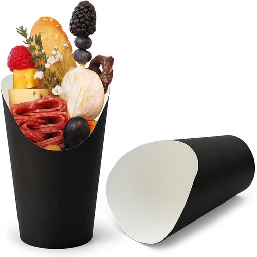CAMKYDE 50 Pcs Disposable Black Charcuterie Cups, 12oz French Fries Holder French Fry Cups for all Occasions (12oz, Black)