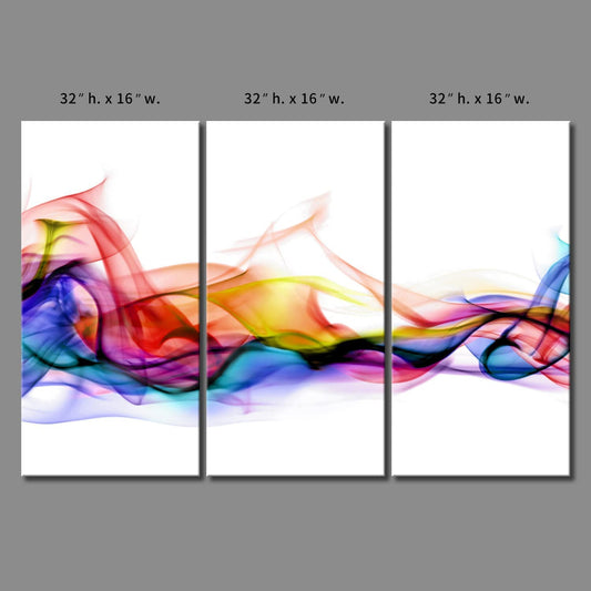 3 Panel Wall Art Fresh Look Color Abstract Smoke Colorful White Background Painting Pictures Print On Canvas Abstract The Picture for Home Modern Decoration (Stretched by Wooden Frame,Ready to Hang)
