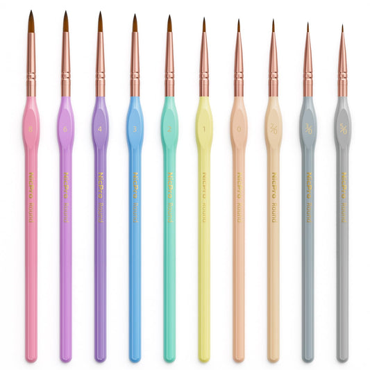 Nicpro 10PCS Micro Fine Detail Paint Brush Set, Aesthetic Pastel Small Miniature Fine Tip Detail Brushes Kit for Acrylic Oil Watercolor, Craft, Models, Miniatures, Rock Painting, Paint by Numbers