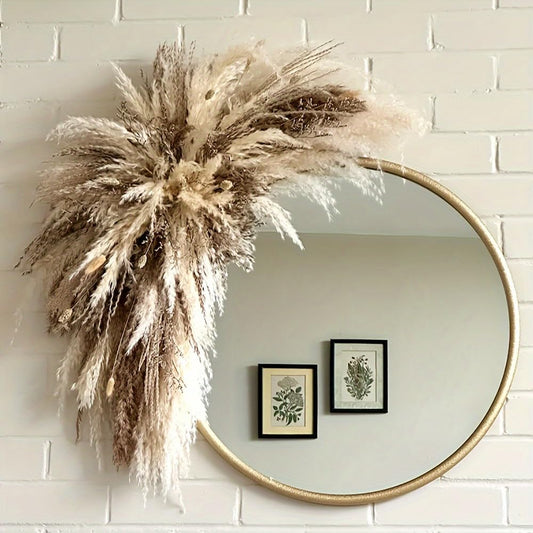 YN HI FLOWER DIY Natural Dried Flower Wall Hanging, Pampas Grass Decor,35-Inch Boho Pampas Grass, Pink Bunny Tails, Palm Leaves, Wedding Arch Decor- Need to Assemble