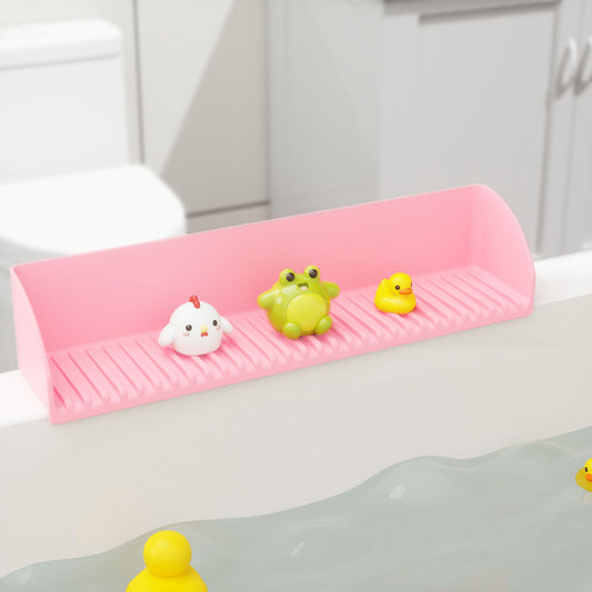 2Pack Bath Tub Splash Guard for Kids - Silicone Tub Water Splash Guard with 4 Suction Cups, Bath Toy Tray Holder, Tub Shelf for Kids, Bathroom Accessories for Children, Toddler & Baby Bath, Pink