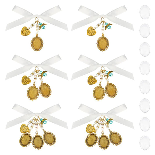 UNICRAFTALE 6Pcs Wedding Bouquet Photo Charms Antique Golden DIY Pin Brooch Making Kit with Heart Charm Blank Metal Oval Clear Glass Cabochons Holds 3 Pictures for Photo Charm Wedding Party