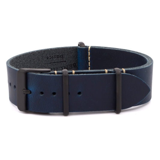 Benchmark Basics Leather Watch Band - Crazy Horse Oiled Leather One-Piece Watch Straps for Men & Women - Choice of Color & Width - 18mm, 20mm, 22mm or 24mm (20mm, Navy Blue PVD)