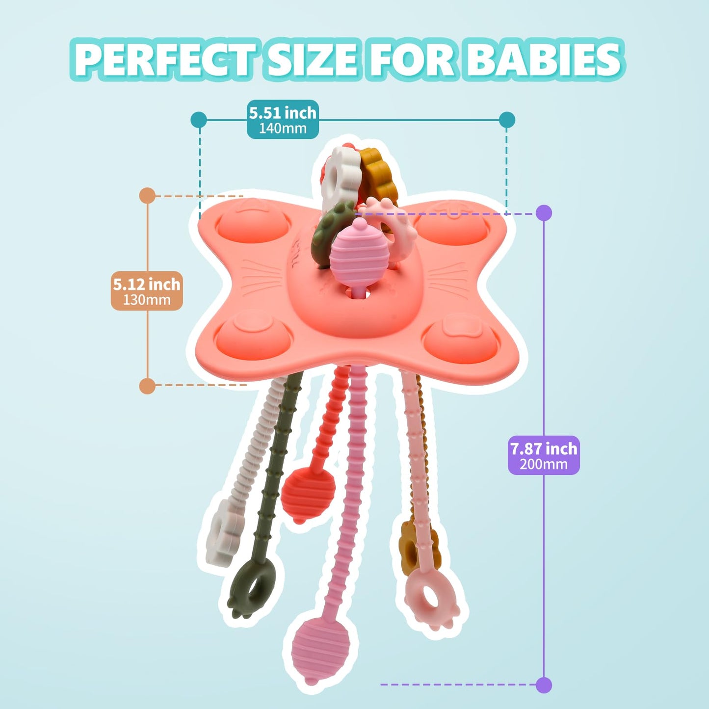 Silicone Montessori Sensory Toys for 18 Months Baby, Drawstring Activity Toy, Early Learning Fine Motor Skills Toys, Car Seat Airplane Travel Teething Toys (Pink)